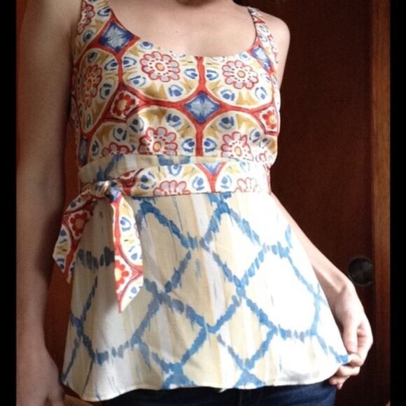 Banana Republic Bright Watercolor Silk Blouse Size 2 - Picture 1 of 12